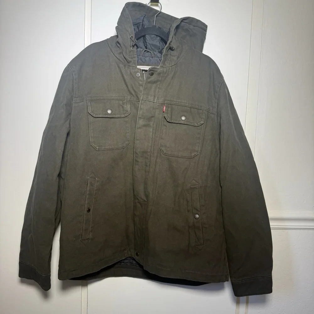 Levi's Trucker Sherpa Lined Jacket Men XL Hoodie Full-Zip Snap Green NWT